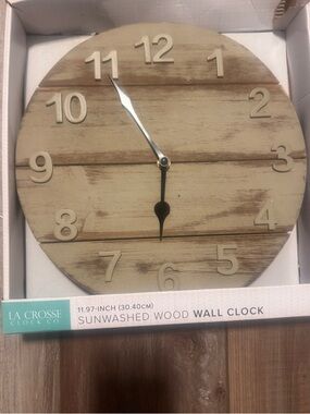 LaCrosse Beige Sunwashed Wood Wall Clock with Raised Numerals